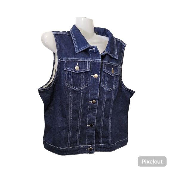NWOT Size Large Allegra K Flap Pocket Button Denim Jacket Vest - Picture 3 of 11